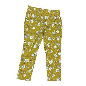 Jules & Leopoldo L pull on stretch ankle pants mustard yellow gold floral